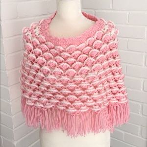 Girls Teens Womens Pink And White Crochet Pullover Spring Church Easter Poncho